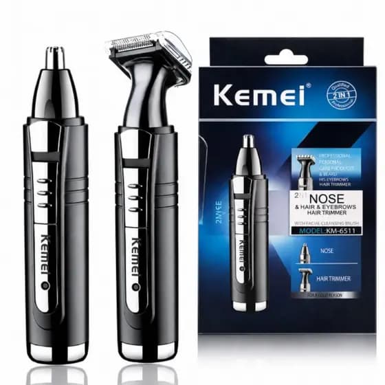 Máquina Aparadora para Nariz, Orelha, Barba e Acabamento Kemei KM-6511 2 em 1 Recarregável