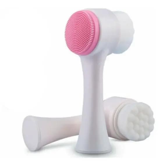 Escova de Banho e Facial 2 em 1 Dupla Face com Cerdas Macias e Silicone Massageador