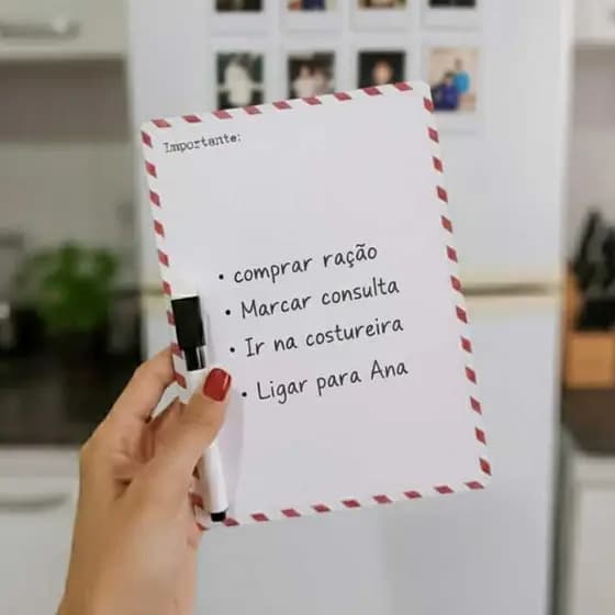 Porta Recado Magnético com caneta - Quadro de avisos para geladeira