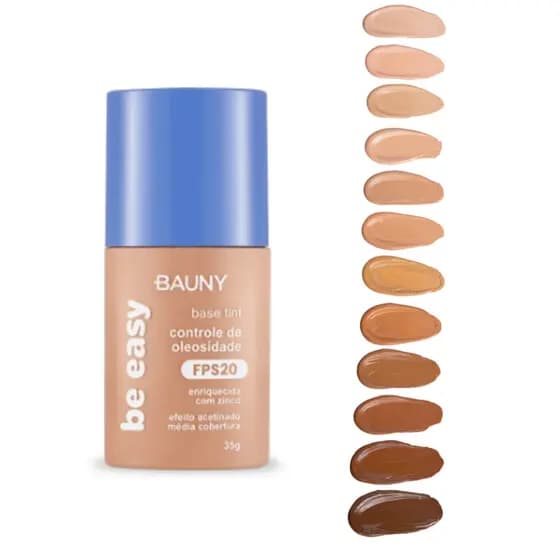 Base Tint FPS 20 Acetinado BAUNY Maquiagem Cobertura Média Controla Acne Toque Seco Vegano