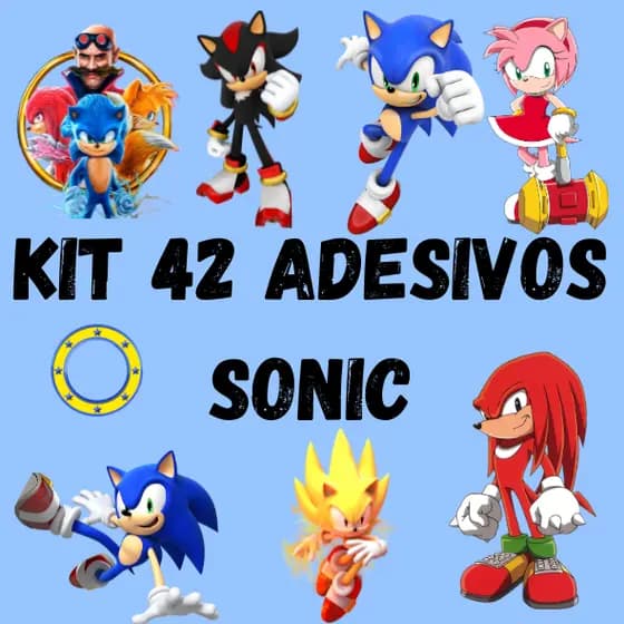 Kit 42 Adesivos Sonic caderno, planner, agenda, copo, garrafa, à prova d'água.