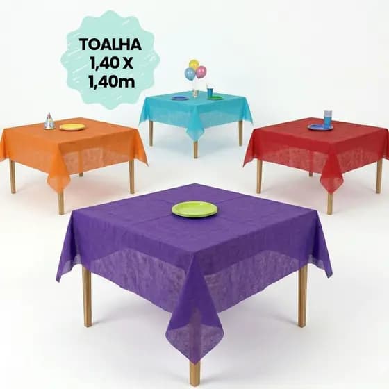 Kit 5 Toalhas TNT 1,40x1,40m Mesa Plástico Festa Infantil Descartável Aniversário Decoração Colorida Várias Cores