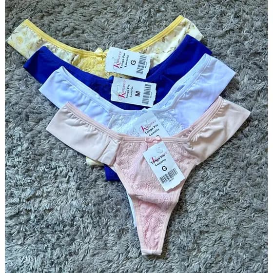 Calcinha fio duplo feminina detalhe renda na frente