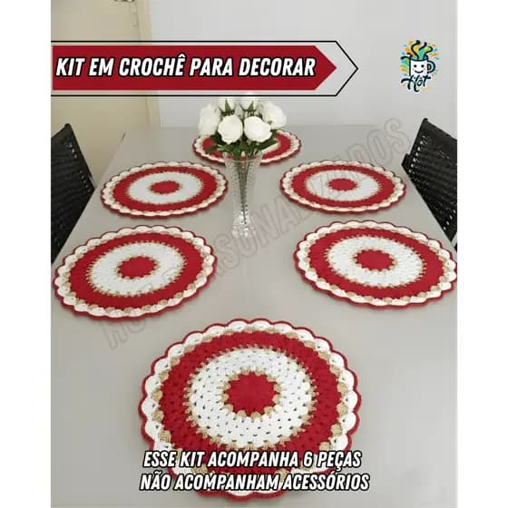Kit 6 Sousplat em Crochê Mesa Posta Decoração Jogo Americano
