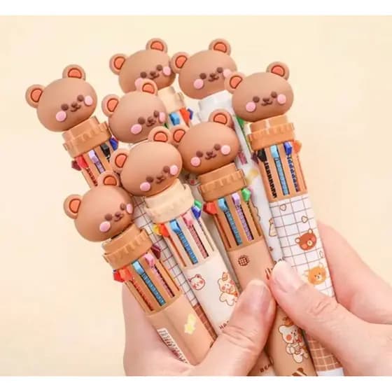 Caneta Esferográfica Ursinho Dos Desenhos Animados Caneta Esferográfica, Canetas Coloridas Gel de Tinta, Canetas Kawaii Silicone, Material Escolar E De Escritório, Papelaria , 0.5mm, 10 Cores