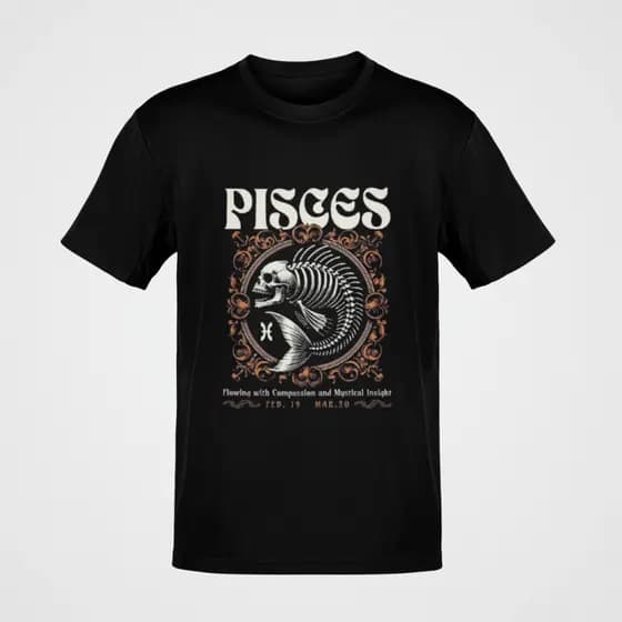 Camiseta Masculina Signo Peixes Sombrio Peixe Esquelético