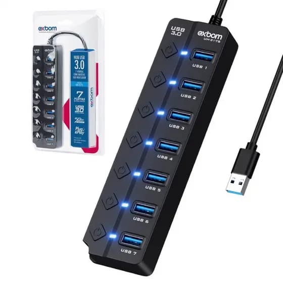 Hub Com Interruptores ON/OFF USB 3.0 7 em 1 UH-317S EXBOM