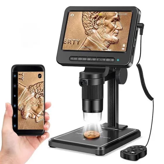 Microscópio Digital 1000X Com Bateria Recarregável e Controle Com Fio Tela LCD De 5 Polegadas
