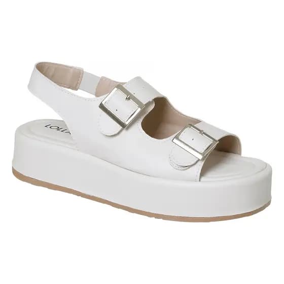 CHINELO FEMININO SANDÁLIA PLATAFORMA FLATFORM COM FIVELA LOLLA MARIA OFF-WHITE DOURADO PRETO