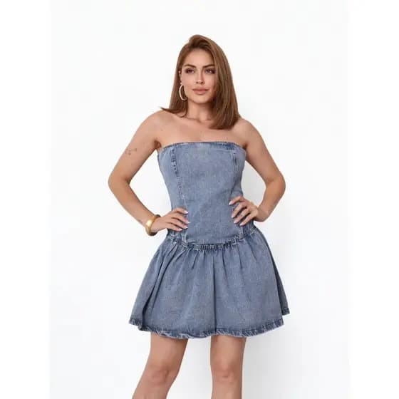 INFINITO MODA VESTIDO JEANS TOMARAQUECAIA COM BABADO MODA FEMININA FASHION NOVIDADE VESTIDO CASUAL FESTA DIARIA