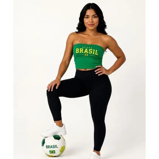 Tomara Que Caia Brasil Feminino Cropped Seleção Brasileira Verde Amarelo Azul/P,M,G,Gg