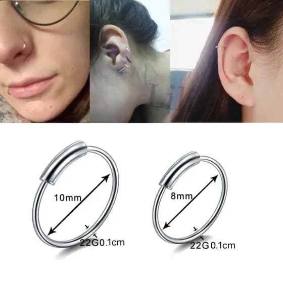 Brinco Argola 2 Peças Daith Rook Pinna Helix Piercing Nariz Argola Aço inox