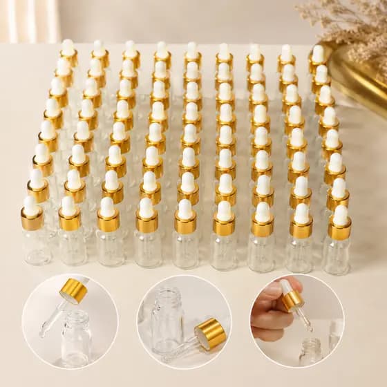 60 Frasco Conta Gotas de Vidro 3ml Dourado Gotejador Sérum Facial Mimo Lembrancinhas