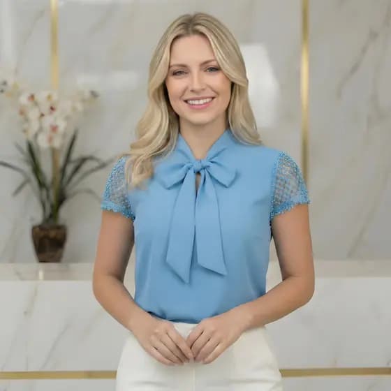 Blusa Feminina Estilosa Manga Curta com renda Blusinhas Femininas
