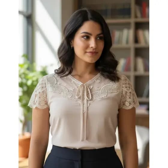 Blusa Feminina Social Manga Curta Moda Evangelica Elegante Crepe Cod221