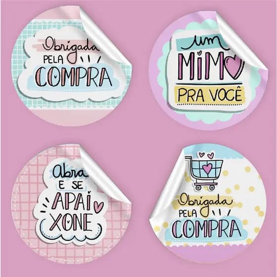 230 Adesivos Tag Agradecimento Encomenda Cliente - Um mimo para você - Obrigado pela compra 3x3cm