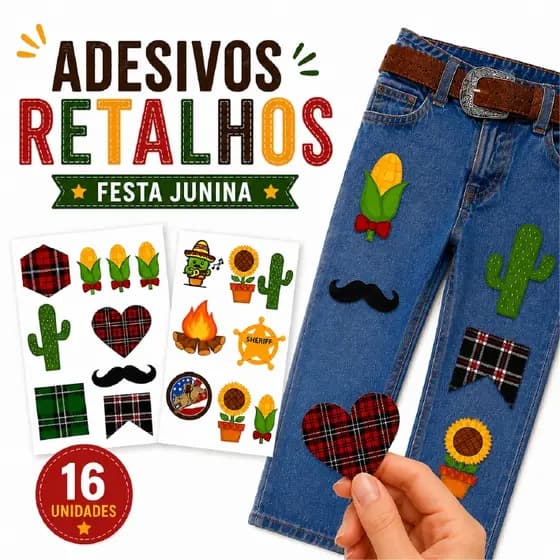Adesivo Para Roupa Festa Junina Retalho Remendo 16 Adesivos