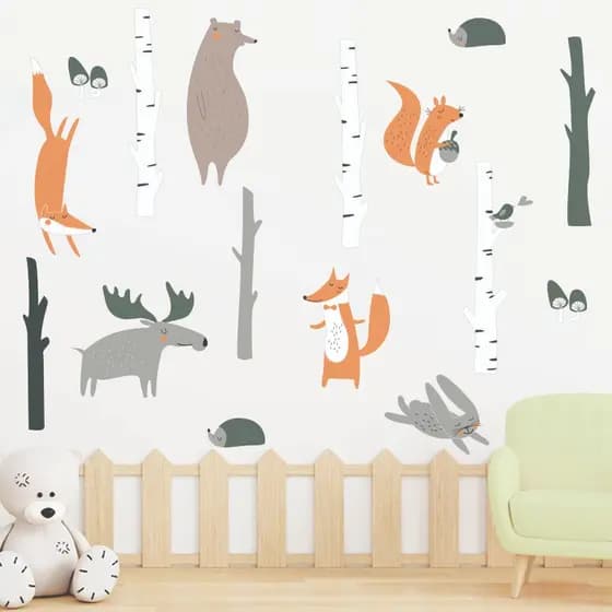 Adesivo De Parede Infantil Floresta Galhos Animais Folha Raposa Fg1