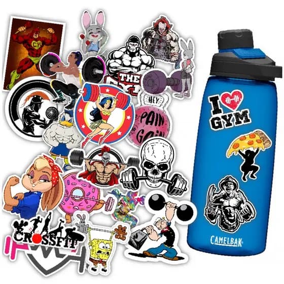 50 Adesivos Stickers Academia Crossfit Musculação Para Garrafa De Água Squeeze NoteBook Carro