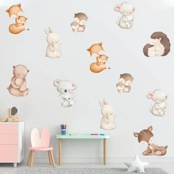 Adesivo De Parede Infantil Animais Aquarela Urso Raposa Coelho Aa7