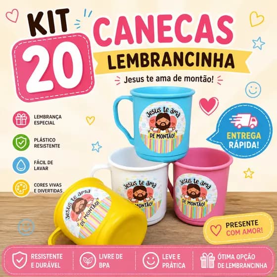 Kit 20 canecas jesus ama montão lembrancinha igreja presente escola festa creche personalizada culto