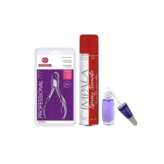 Kit Alicate Profissional 777, Spray Secante 400 Ml e Esmalte Verniz Extra Brilho Impala