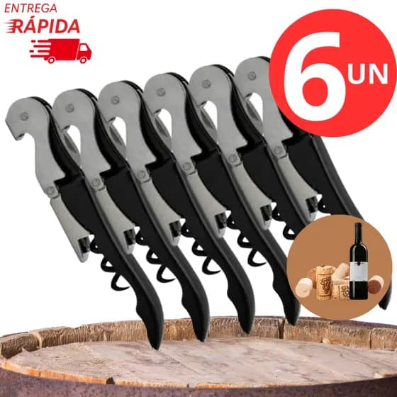 Saca-Rolhas de Vinho 3 em 1 em Aço Inox Abridor de Garrafa com Cortador de Cápsula, 2 á 6 unidades