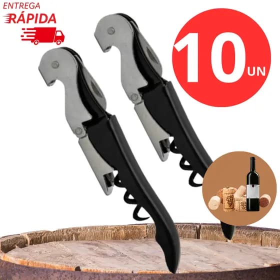 Jogo Kit 10 Saca Rolhas de Vinho Abridor de Garrafa de Aço Inox Cortador de Capsula 3 em 1