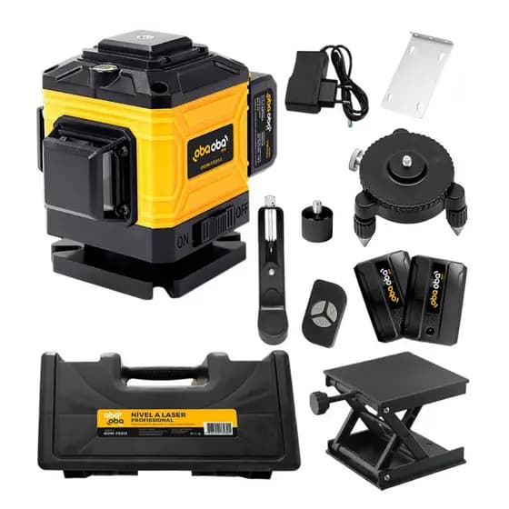 Nível a Laser 3D 12 Linhas Verde Autonivelante Profissional com Controle Remoto e Baterias