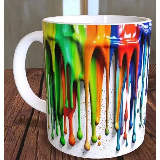 Caneca 325ML Porcelana 3D Efeito Tinta Escorrendo / Caneca Pintura Real 3D