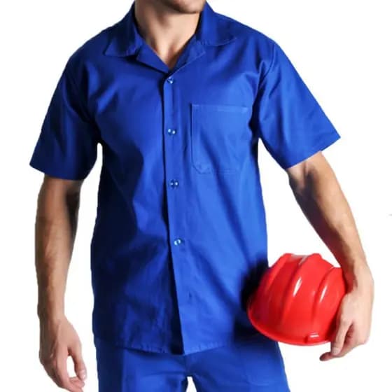Camisa Brim Uniforme Manga Curta Botão C/ Bolso Profissional