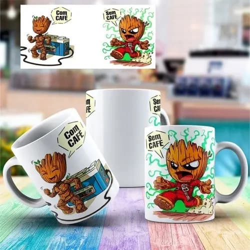Caneca Porcelana Personalizada Groot Sem Café Com Café