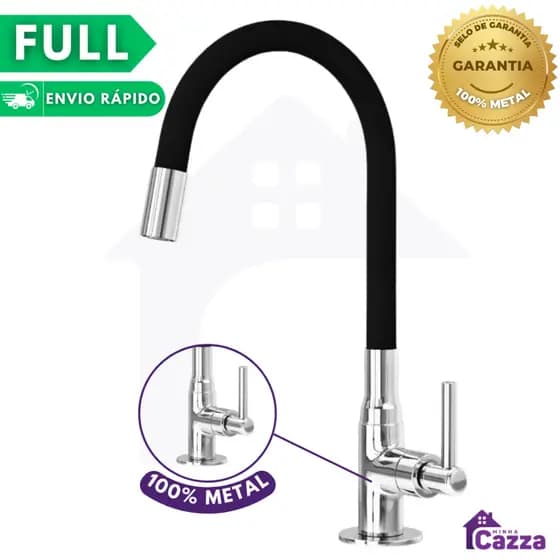 Torneira Metal Gourmet Cozinha ou Banheiro Preta Bancada Mesa Pia Cano Flexível 1/4 de volta