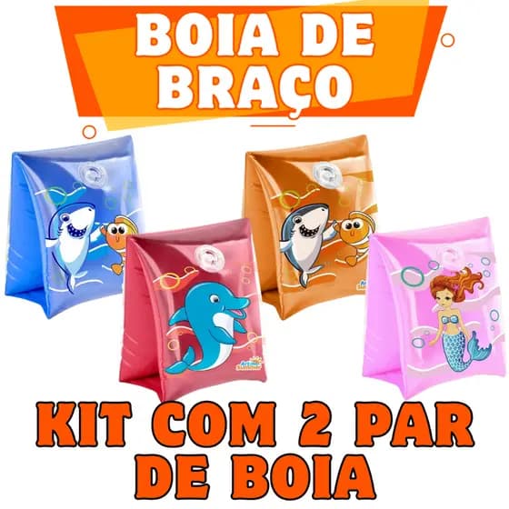 Kit 2 Par Boias de Braço Infantil – Praia e Piscina Segurança Menino Menina Cores Variadas