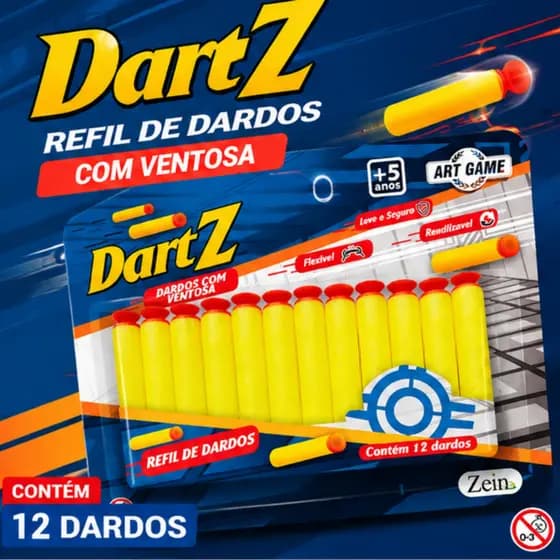 Refil Dardos Dartz com Ventosa Kit 12 Dardos Compatível Lançador Infantil Art Game