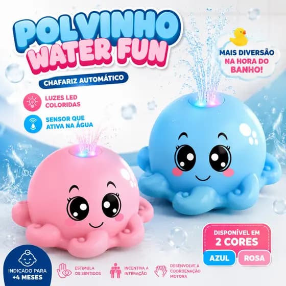 Brinquedo de Banho Polvinho Chafariz Water Fun Com Luz LED Sensor Automático Rosa e Azul