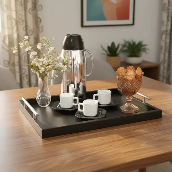 Bandeja Bebidas Mesa Alças Xícaras Enfeite Café Sala Jantar Bar Escritório Decorativa Casa Ambiente
