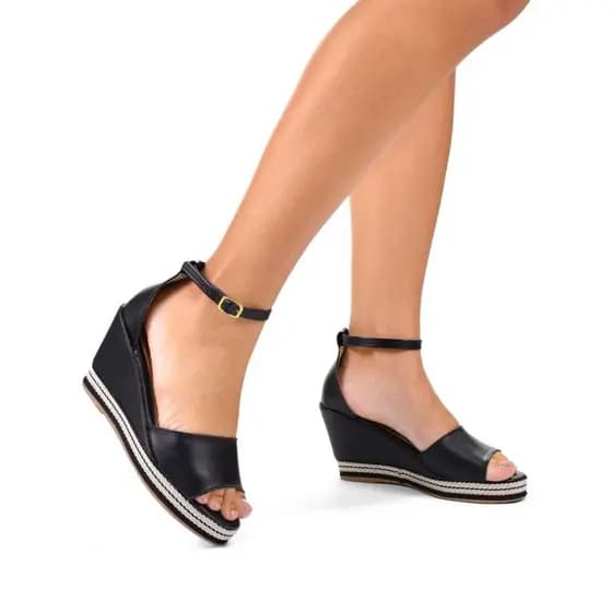 Sandália Feminina Salto Alto Plataforma Anabela Bico Aberto Casual Confortável Elegante Moda Fivela