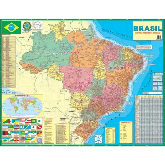 Mapa Brasil EDIÇÃO 2026 Politico Rodoviário Tamanho 120 X 90 Cm