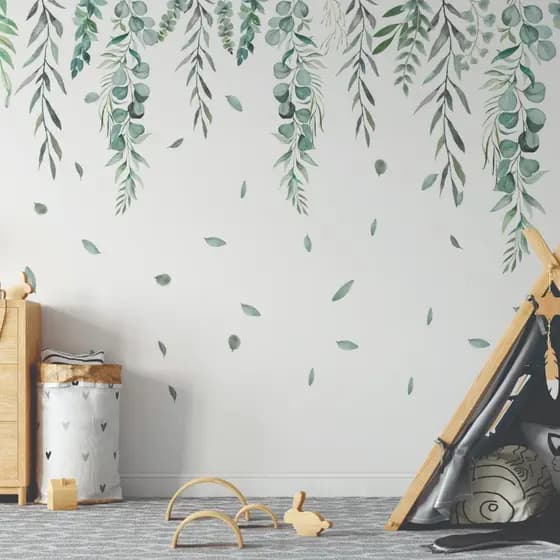 Adesivo Para Parede Folhagem, Safari, Quarto Infantil, Adesivo Transparente Floral, Raminhos