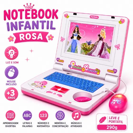 Notebook De Brinquedo Laptop Infantil Musical Com Luz Educativo Presentes para crianças