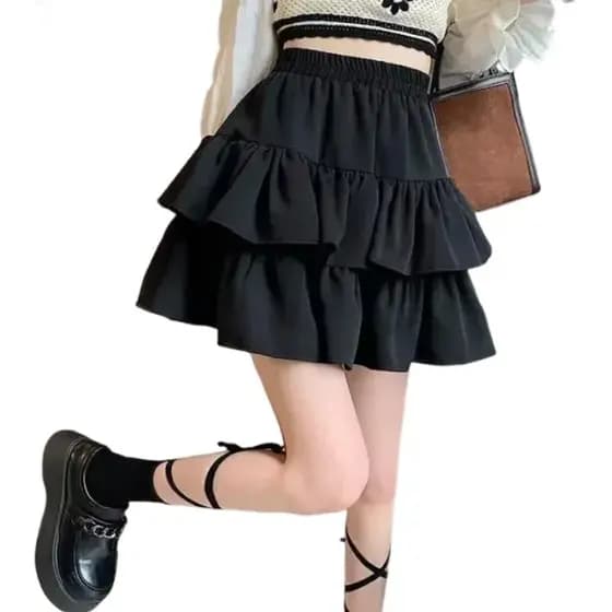 Saia Short UN Plissada Camadas Rodada Babados Festa Fantasia