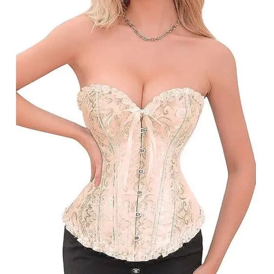 Corpete Corset Espartilho Cinta Modela Cintura Floral Champanhe