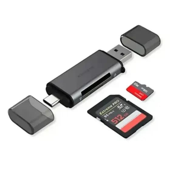 Leitor de Cartão De Memória SD e Micro SD - Adaptador 2.0 Hub - 2 em 1 USB × Tipo C / USB C - Rápido