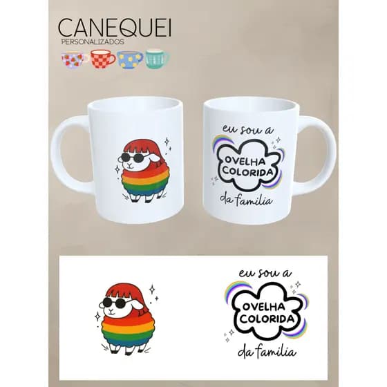 Caneca colorida frase divertida Ovelha Rita Lee | Orgulho LGBTQIAPN+