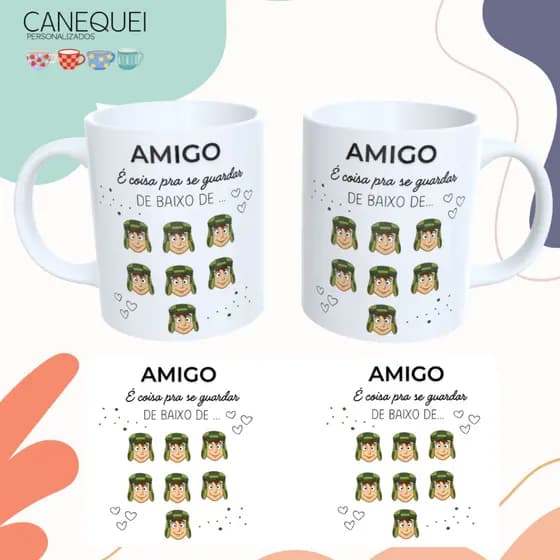 Caneca Amizade Personalizada Sete Chaves | Cerâmica 325 ml | Presente Criativo | Amigo Secreto