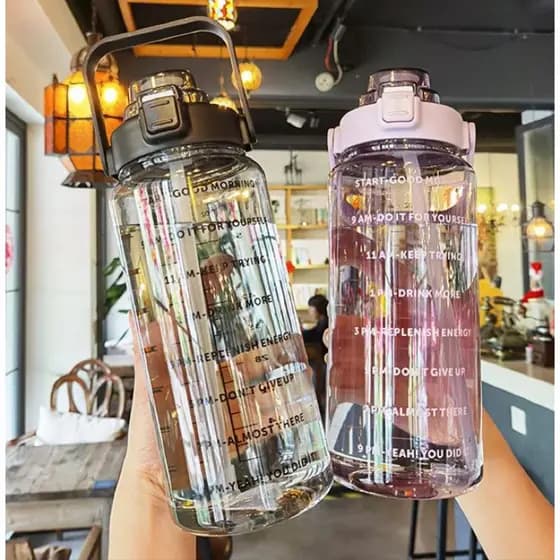 Kit Com 3 Garrafa Agua Plastico Motivacional Squeeze Galão Com Adesivos Lembretes beber Agua
