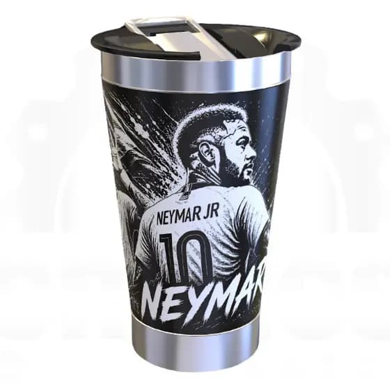 Copo Térmico Neymar Jr 2026 Personalizado Caneca Futebol com Tampa Presente para Torcedor Copa do Mundo Brasil