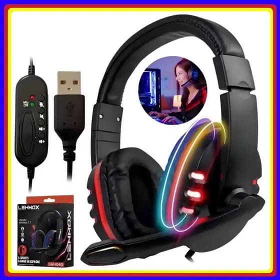 Fone de Ouvido Gamer Lehmox RGB com Microfone e Controle de Volume - Headset Para Games e Streaming