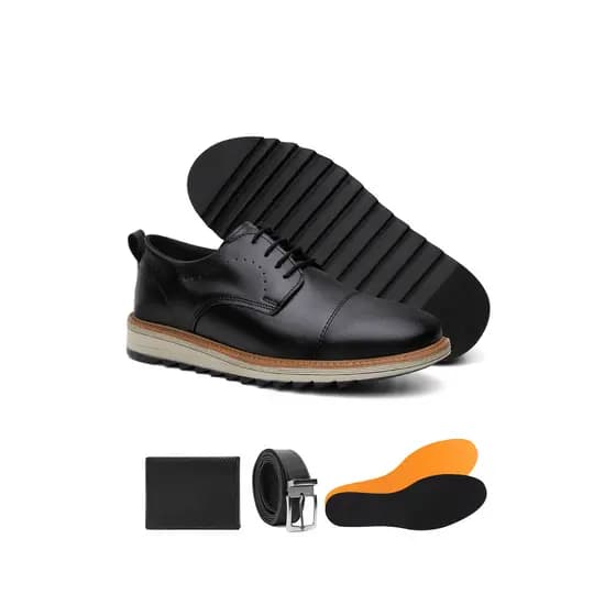 Kit Sapato Social Derby Oxford Masculino Solado Confortável Direto Fabricante Com Cinto E Carteira + Palmilha Brinde